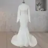 Mermaid White Open Back High Neck Wedding Dress