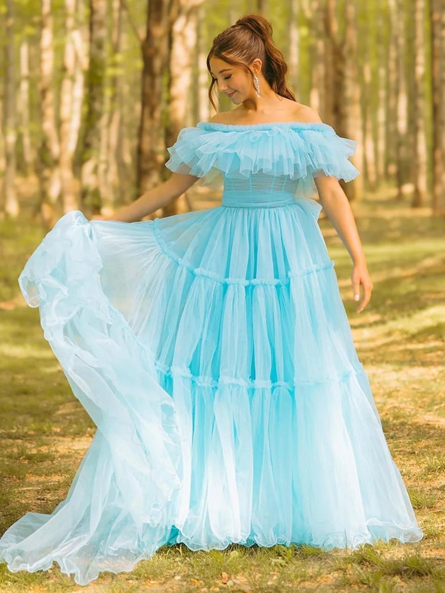 Mikelle | Ruffles Off the Shoulder Corset A-line Long Formal Dress