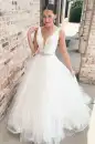 White V-Neck A-Line Long Wedding Dress with Sashes