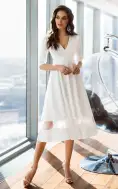 Modern Satin V-neck A Line Tea-length Wedding Dress(Diamond White,2)