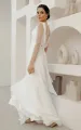 A-Line Chiffon Maxi Wedding Dress Minimalist Sleeved Pearl Button Low Back Bridal Gown(Diamond White,2)