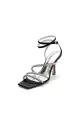 Multi Crystal Straps Square Open Toe Chunky Heels(Black,US6)