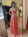 Nadine | PInk Strapless Back Tie Satin A-line Prom Dress(Coral,2)