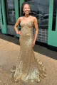 Nadir | Gold Strapless Mermaid Sequins Long Prom Dress(Gold,2)