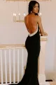 Navy Blue Beaded V-Neck Backless Mermaid Long Prom Dress(Black,2)