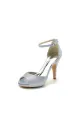 Silver Silk Heels with Metal Accent