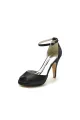Silver Silk Heels with Metal Accent(Black,US6)
