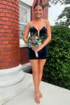 Navy Strapless Bodycon Homecoming Dress with Beading