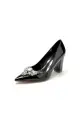 Burgundy High Heels with Gemstone-Adorned Golden Buckle(Black,US5)