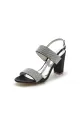 Open Toe Beaded Buckle Satin Chunky Heels(Black,US6)