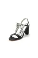 Open Toe Chunky Heels With Rhinestone Flower(Black,US5)