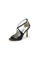 Open Toe Cross Strap Satin Stiletto Heels(Black,US6)
