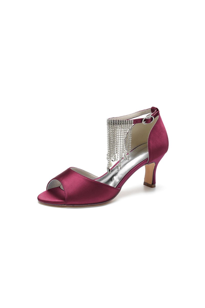 Cocktail Open Toe Tassel Strap Chunky Heels