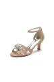 Open Toe Glitter Toe Ankle Strap Hollow-out Stiletto Heels(Champagne,US6)