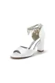 Open Toe Pearl Tassel Satin Chunky Heels