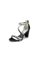 Open Toe Rhinestone Beaded Ankle Strap Chunky Heels(Black,US5)
