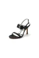 Open Toe Satin Heels with Crystal Buckle(Black,US5)