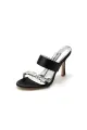 Open Toe Satin Strap Slip On High Heels With Rhinestone(Black,US6)
