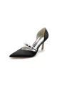 Party Pearl Strap Pointed Toe Satin High Heels(Black,US5)