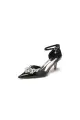 Patent Leather Mirror Finish With Rhinestone Pointed Toe Stiletto Heel(Black,US5)