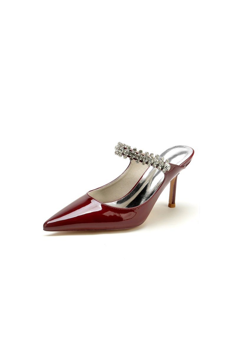 Leather Pointed Toe Wedding Shoes with Rhinestone