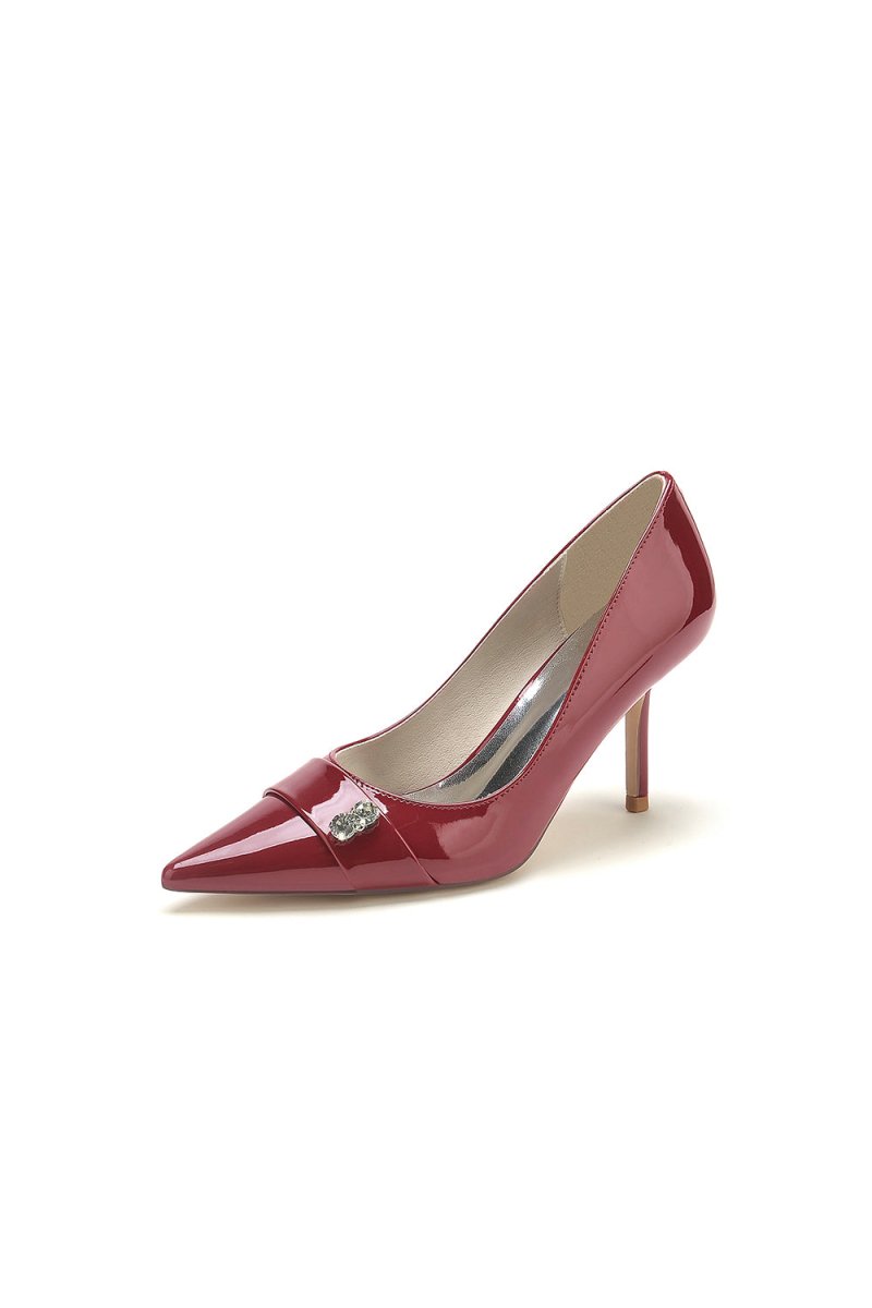 Patent Leather High Heels with Rhinestone