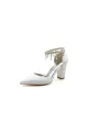 Pearl Beaded Pointed Toe Ankle Strap Chunky Heel