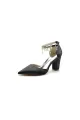 Pearl Beaded Pointed Toe Ankle Strap Chunky Heel(Black,US5)