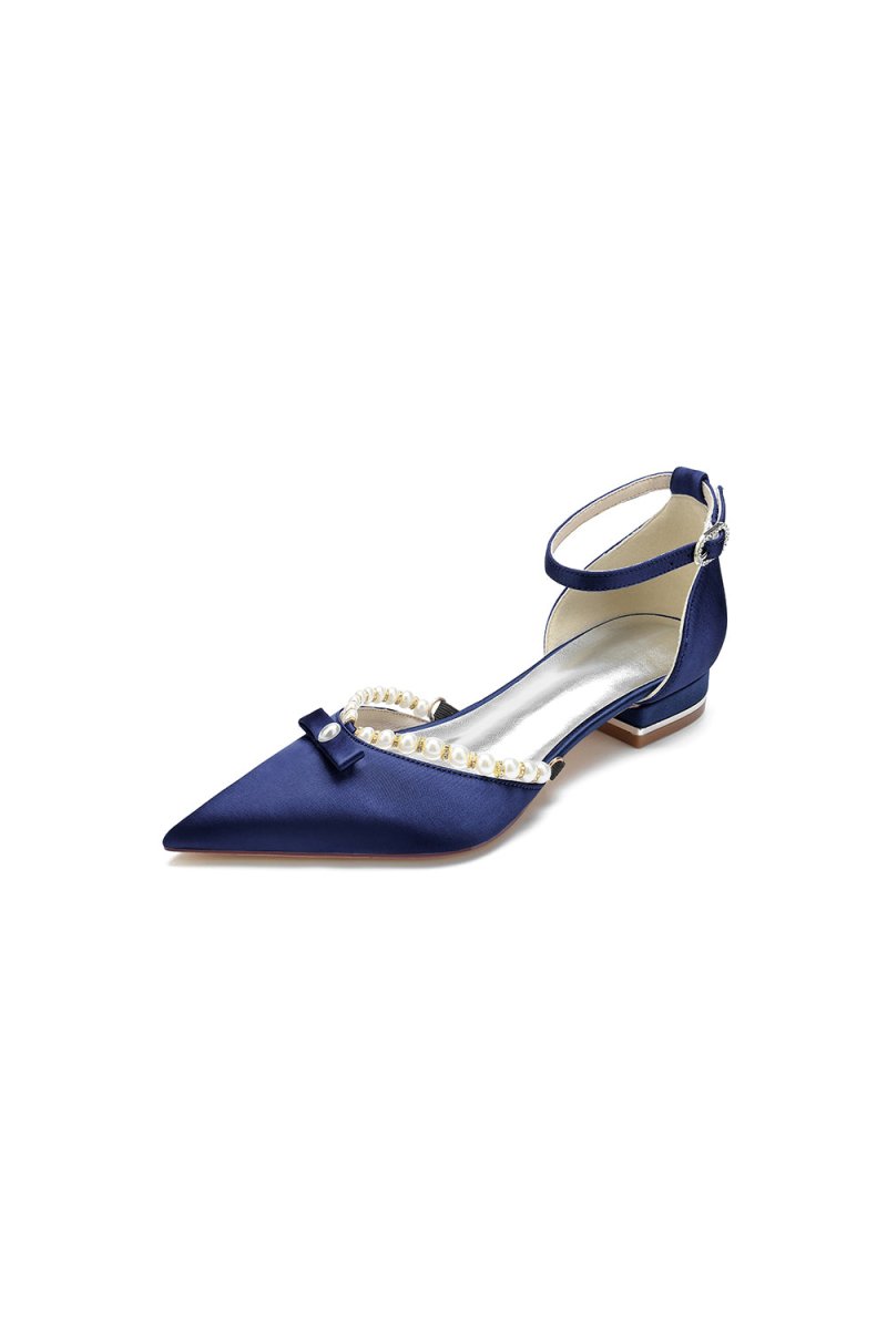 Pearl Bow Buckle Strap Pointed Toe Flats