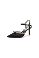 Pearl Cocktail Pointed Toe Buckle Strap Heels(Black,US5)