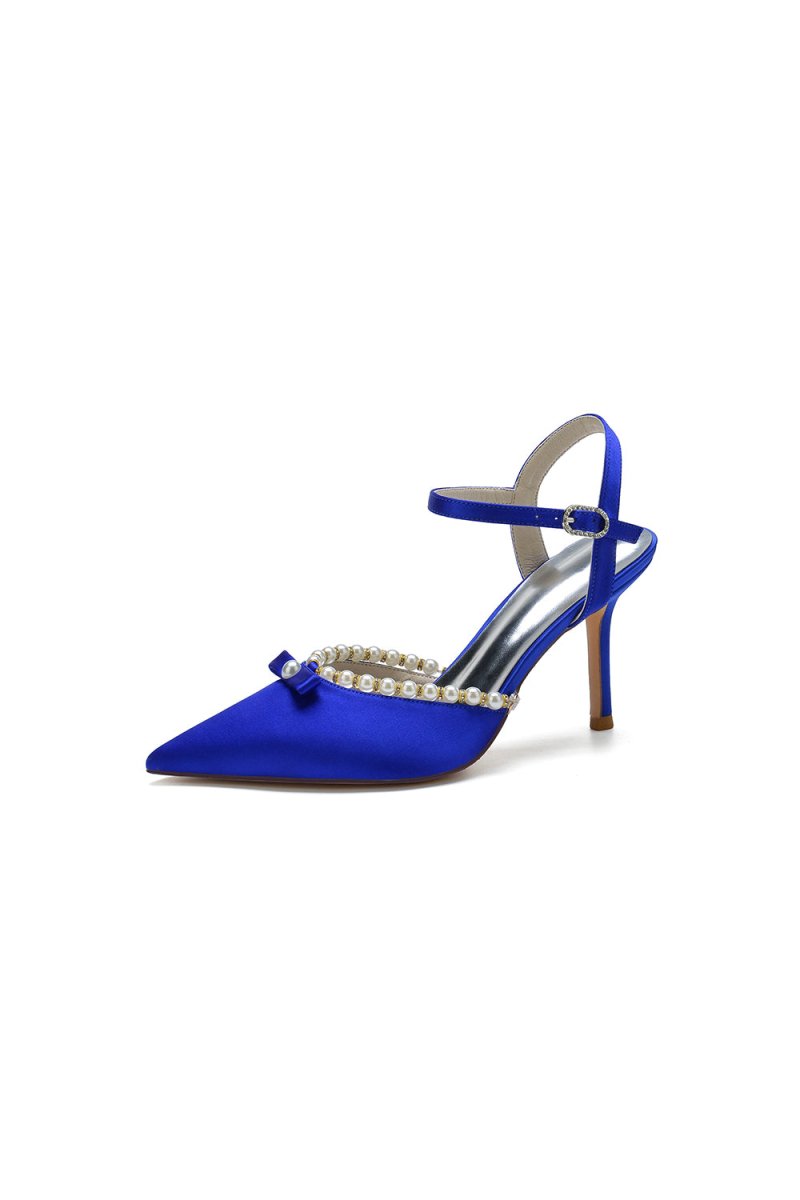 Pearl Cocktail Pointed Toe Buckle Strap Heels