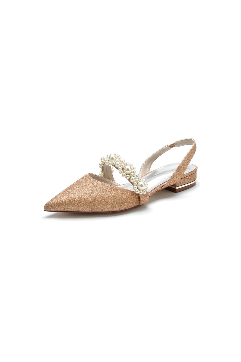 Pearl Strap Slingback Sequin Pointed Toe Flats
