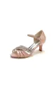 Dusty Rose Peep Toe Chunky Heels with Rhinestone
