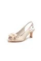 Peep Toe Slingback Beaded Chunky Wedding Shoes with Flowers(Champagne,US5)