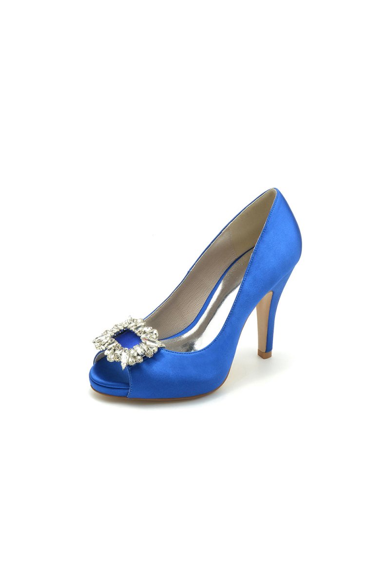 Peep Toe Slip-on Stiletto Heels With Rhinestone