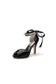 Peep Toe Stiletto Heels with Ankle Rhinestone Strap(Black,US6)