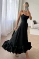 Percival | A Line Satin White Long Prom Dresses with Ruffles(Black,2)