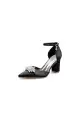Pointed Toe Ankle Strap Chunky Heel With Rhinestone(Black,US5)