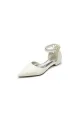 Pointed Toe Ankle Strap Pearl Beaded Low Heels(Ivory,US5)