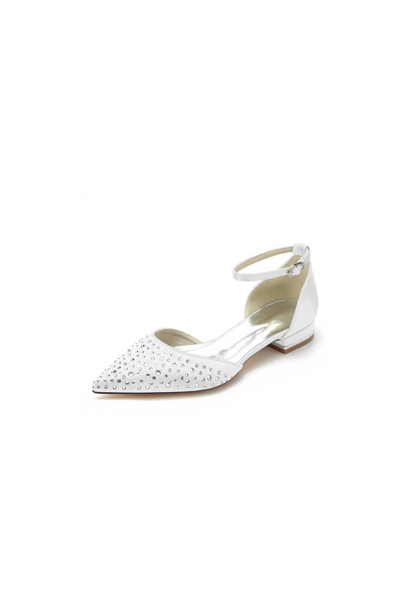 Pointed Toe Beaded Ankle Strap Buckle Kitten Heels
