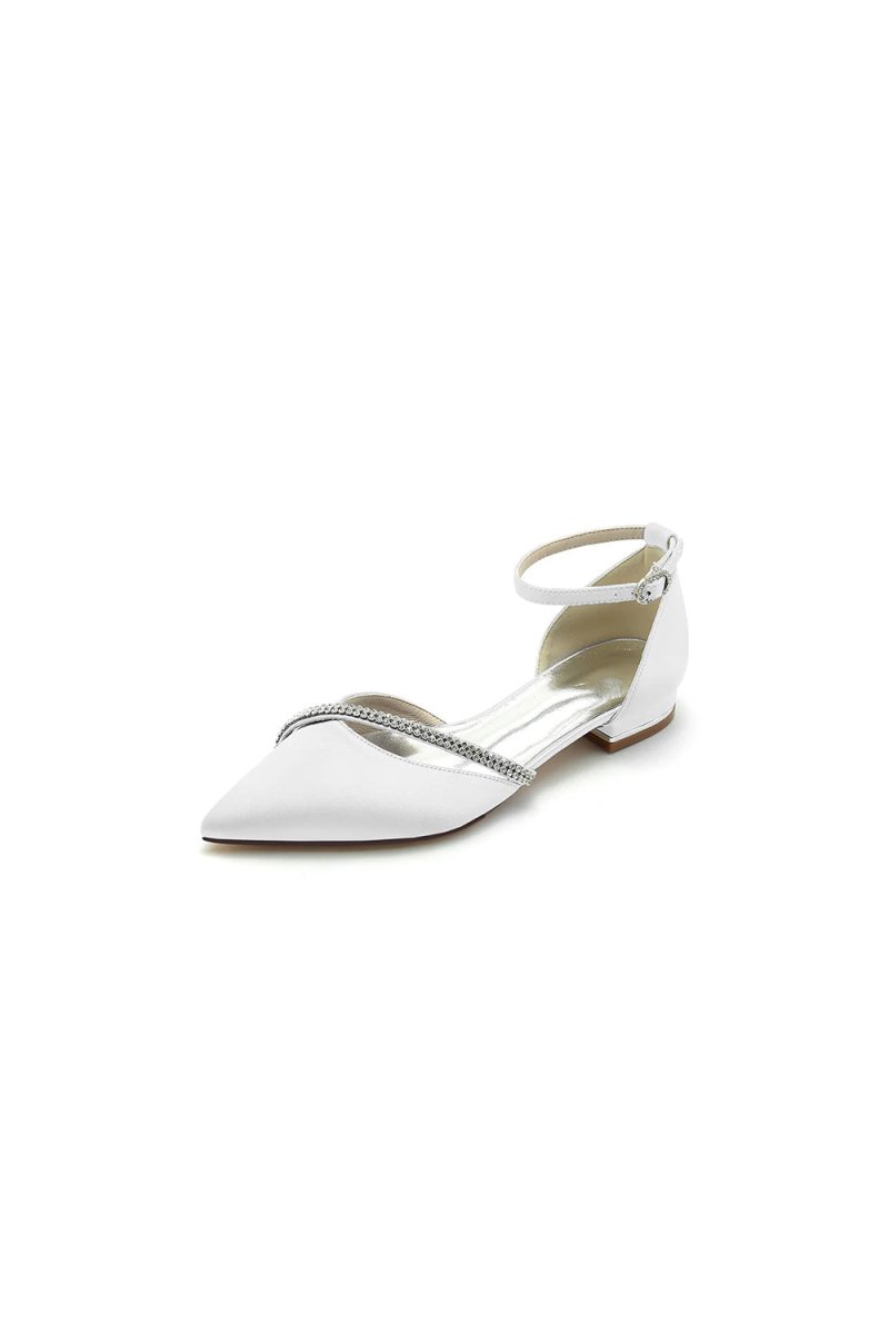 Pointed Toe Beaded Ankle Strap Kitten Heels