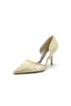 Pointed Toe Beaded Lace Wedding Stiletto Heels(Champagne,US5)