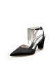 Pointed Toe Beading Tassel Satin Chunky Heels(Black,US5)