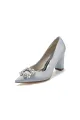 Pointed Toe Block Heels with Rhinestone