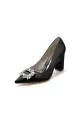 Pointed Toe Block Heels with Rhinestone(Black,US5)