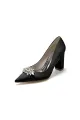 Pointed Toe Chunky Heels with Rhinestone(Black,US6)