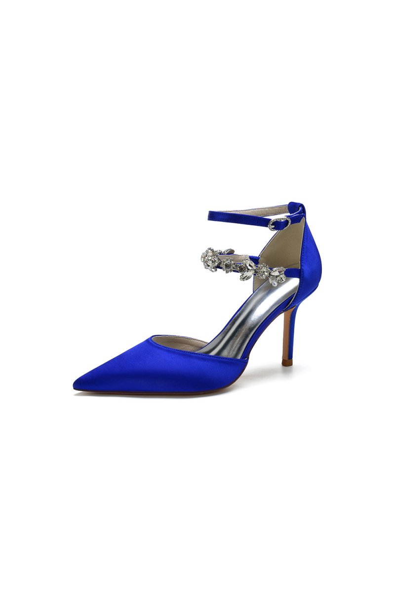 Pointed Toe Crystal Buckle Strap High Heels