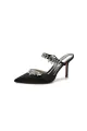 Pointed Toe Crystal Flower Strap Stiletto Heel(Black,US5)