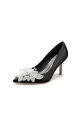 Pointed Toe Satin Bridal Heels with Crystal Flower(Black,US5)