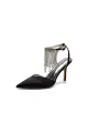 Pointed Toe Crystal Tassel Strap Heels(Black,US5)